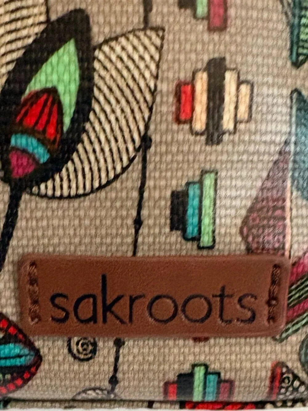 Sakroots Bohemian Colorful Tribal Owl Print Crossbody Coated Canvas Purse/Bag
